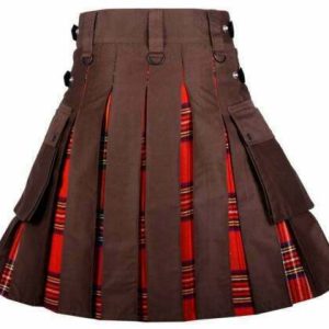 Men's High Quality Hybrid Kilt- Brown Cotton and Royal Stewart Tartan – Next Kilt