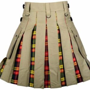 Men's High Quality Hybrid Kilt- Khaki Cotton and Buchanan Tartan – Next Kilt