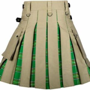 Men's High Quality Hybrid Kilt- Khaki Cotton and Irish Tartan – Next Kilt