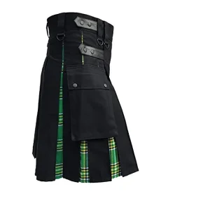 Mens Hybrid Leather Straps Black Cotton & Irish (Pride Of Scotland) Utility Kilt product photo