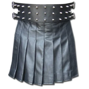 Black Mini Leather Gladiator Kilt with Studs product photo