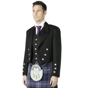 Scottish Barathea Wool Prince Charlie Kilt Jacket With & 5 Button Waistcoat product photo