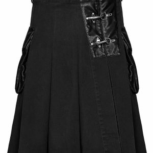 Handmade Stylish Men’s Gothic Fashion / Wedding Kilt Black Leather Pockets – Next Kilt