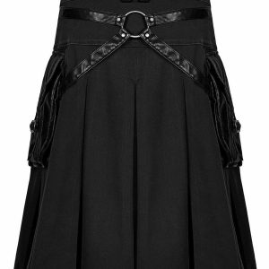 Handmade Stylish Men’s Gothic Fashion / Wedding Kilt Black Leather Pockets product photo