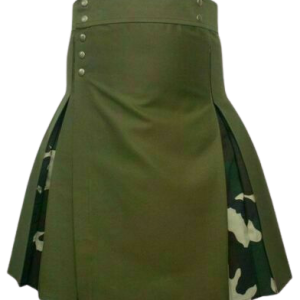 Hiking Hybrid Olive Green Kilt For Men – Under Pleats Camo product photo