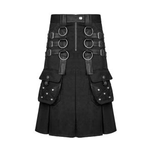 Black Kilt -Men's Black Goat Leather Straps Utility Kilt product photo