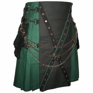 MENS GREEN AND BLACK CANVAS CARGO STYLISH UTILITY KILT product photo