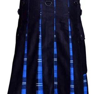 Men Hybrid Utility Kilt 100% Black Cotton with Ramsey Blue Tartan Custom Handmade – Next Kilt