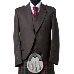 Men Brown Wool Scottish Kilt Jacket with Waistcoat product photo