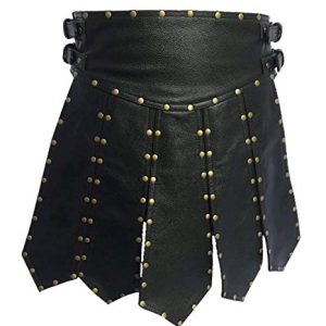 Mens Real Black Leather Heavy Duty Gladiator Kilt product photo