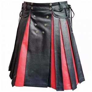 Mens Real Black & Red Leather Kilt Gladiator Pleated – Next Kilt