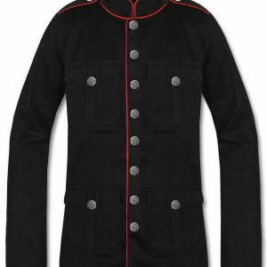 Men's Military Jacket Black Red Goth Steampunk Army Coat product photo