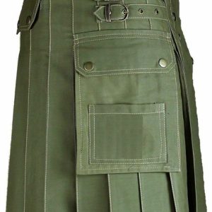 New Men's Olive Green Wedding Utility Kilt Made in 100% Cotton product photo