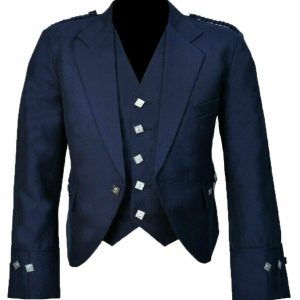 New Scottish Blue Wool Argyle Kilt Jacket With Waistcoat/Vest product photo