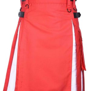 Scottish Fashion Utility Hybrid Kilts For Men Red Kilt White Pleats product photo