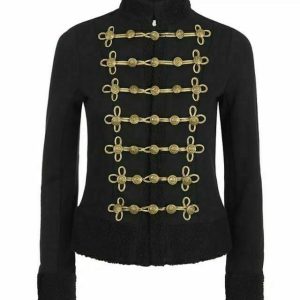 New Black Ladies Jacket Wool Coat Braid Jacket product photo