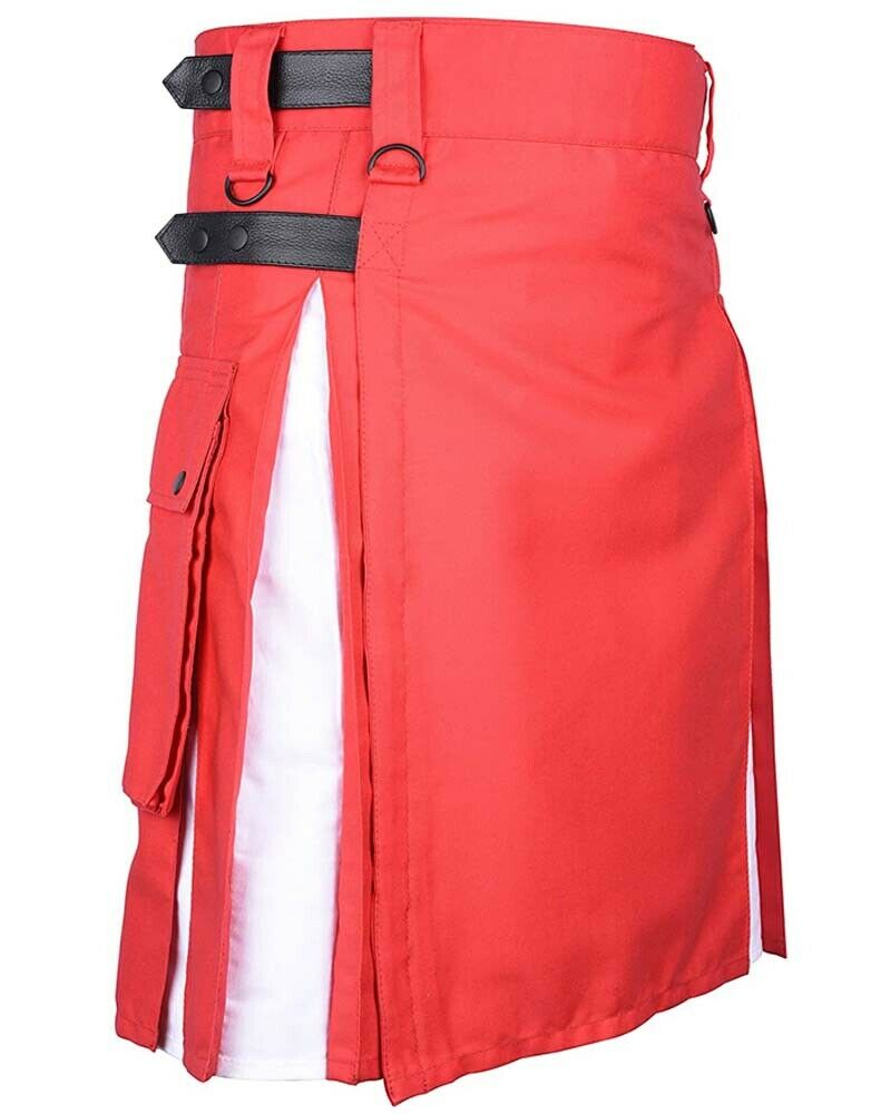 aasd.jpg Scottish Fashion Utility Hybrid Kilts For Men Red Kilt White Pleats – Next Kilt