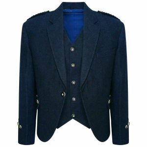 Tweed Crail Highland Blue Kilt Jacket and Waistcoat Scottish Wedding Dress product photo