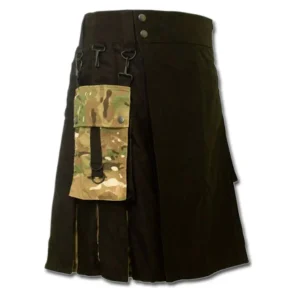 Black Camo Fashion Kilt With Box Pleats product photo