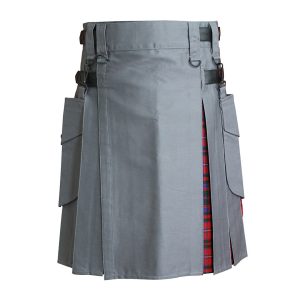 Heavy Cotton Hybrid Kilt Grey Color With Tartan product photo