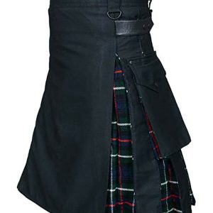 High Quality Cotton Utility Hybrid Kilt black color with Mackenzie Tartan pleat product photo