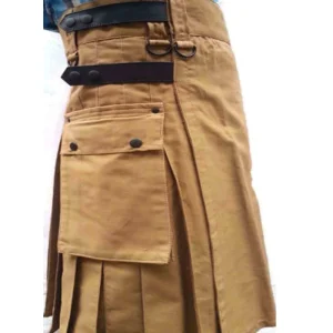 Khaki Utility Kilt with Black Leather Straps – Next Kilt