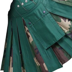 Scottish Men Leather Strap 100% Cotton Hybrid Kilt Green and Camo – Next Kilt