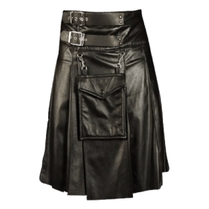 MEN COWHIDE BLACK LEATHER KILT product photo