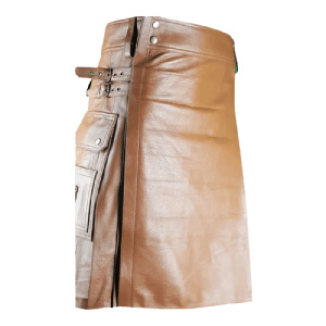 MEN’S BROWN LEATHER KILT WITH SIDE POCKETS