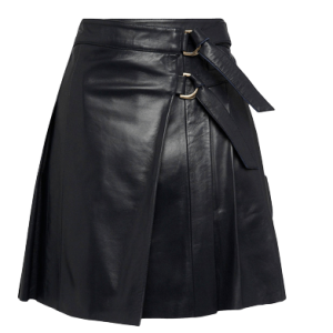 Black Leather Pleated Buckle Kilt Skirt product photo
