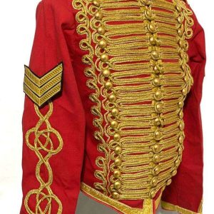Men's Ceremonial Gold Braiding Hussar Red Jacket with Hand embroidery product photo