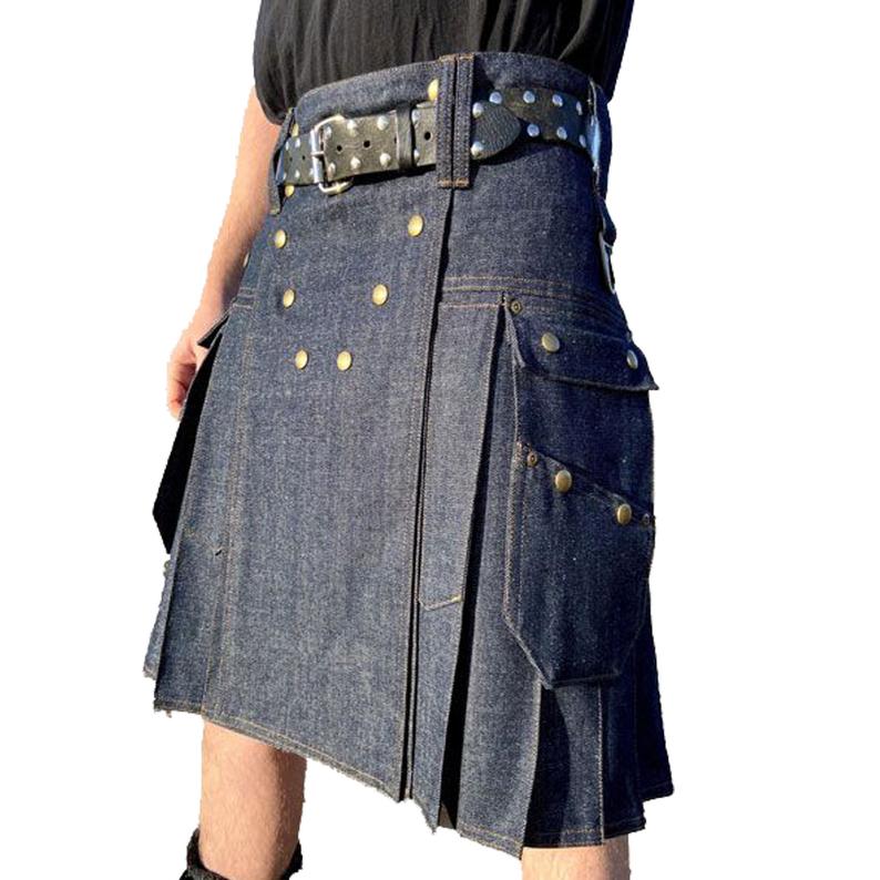 Men's Blue Denim Utility Kilt product photo Men's Blue Denim Utility Kilt product photo