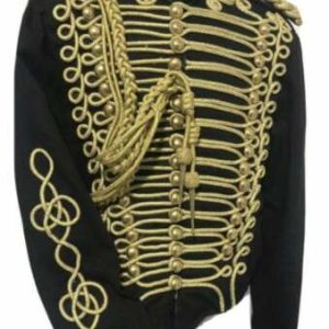 Men's Hussar Black Military Jacket With Gold Cord Braids product photo