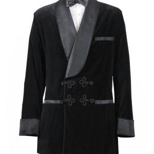 Smoking Jacket Black Velvet Black Silk