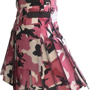 Men Pink Camouflage Cotton Utility Kilt, Fashion Sport Utility Kilt product photo