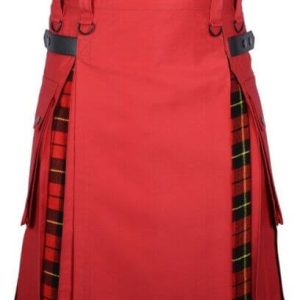 Men's Red Cotton Utility Hybrid Kilt – Wallace Tartan Under Pleats product photo