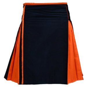Black Hybrid Kilt With Orange Pleats Scottish Kilts product photo