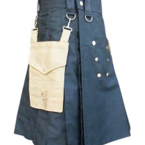 Scottish Black Utility Kilt Detachable Khaki Pocket – Next Kilt