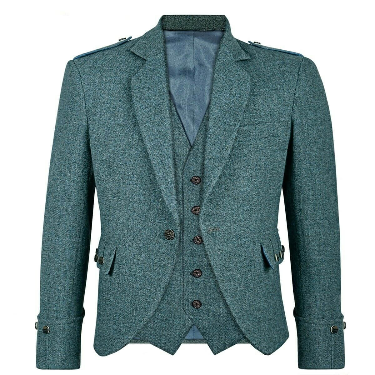 TWEED ARGYLL KILT JACKET GREEN WITH 5 BUTTON VEST product photo TWEED ARGYLL KILT JACKET GREEN WITH 5 BUTTON VEST product photo