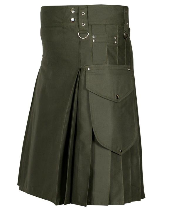 Olive Green Cargo Utility Kilts For Men product photo Olive Green Cargo Utility Kilts For Men product photo