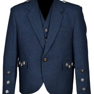 Tweed Crail Highland Blue Kilt Jacket and Waistcoat Scottish Wedding Dress product photo