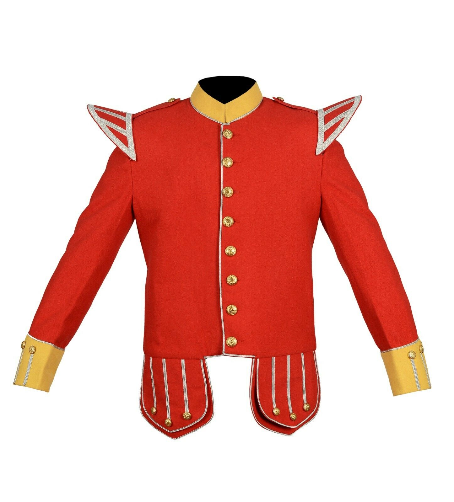 Brand New 100% Wool Blend white Trim Red Military Doublet Pipe Band Jacket product photo Brand New 100% Wool Blend white Trim Red Military Doublet Pipe Band Jacket product photo