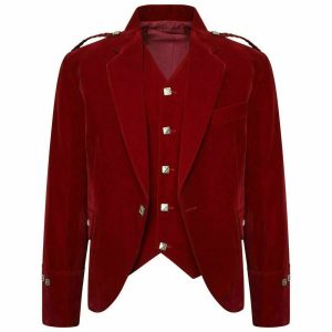 New Men's Velvet Scottish Highland Argyle kilt Jacket & Vest 100% Polyester product photo