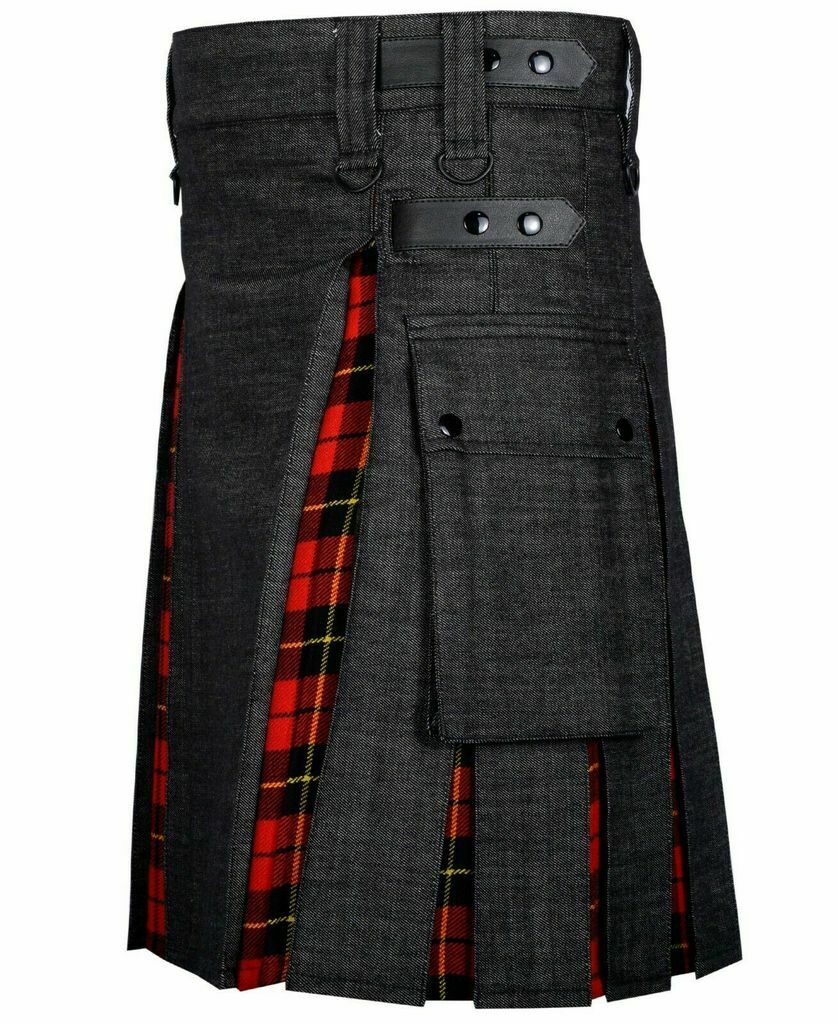 s-l1600-20-1.jpg Modern Hybrid Black Denim & Wallace Tartan Kilt Handmade Hybrid Utility Kilt – Next Kilt