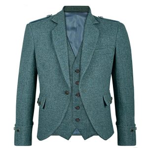 Men's Green Tweed Argyle Kilt Jacket with 5 Buttons Vest product photo