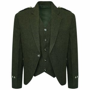 Olive Green Tweed kilt jacket With 5 Button Vest product photo
