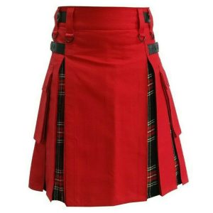Scottish Fashion Utility Hybrid Kilts Red Color Acrylic Wool Tartan product photo