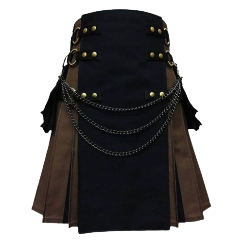 BLACK AND BROWN CANVAS CARGO HYBRID KILT product photo BLACK AND BROWN CANVAS CARGO HYBRID KILT product photo