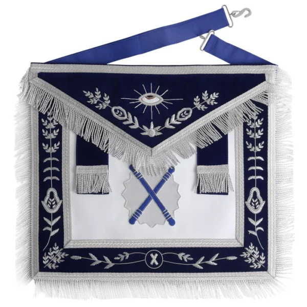 Marshal Blue Lodge Officer Apron - Silver Fringe & Side Tabs Marshal Blue Lodge Officer Apron - Silver Fringe & Side Tabs