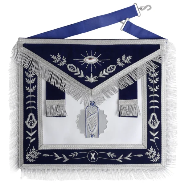 Junior Warden Blue Lodge Officer Apron - Navy Blue Velvet with Fringe Junior Warden Blue Lodge Officer Apron - Navy Blue Velvet with Fringe